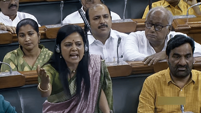 Trinamool Congress (TMC) MP Mahua Moitra speaking in Parliament during the Monsoon Session in New Delhi | ANI