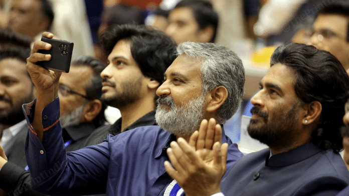 Filmmaker S.S. Rajamouli taking video during the 69th National Film Awards in New Delhi | Praveen Jain | ThePrint