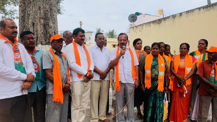 File photo of Karnataka former chief minister Sadananda Gowda with BJP workers | Pic credit: X/@DVSadanandGowda
