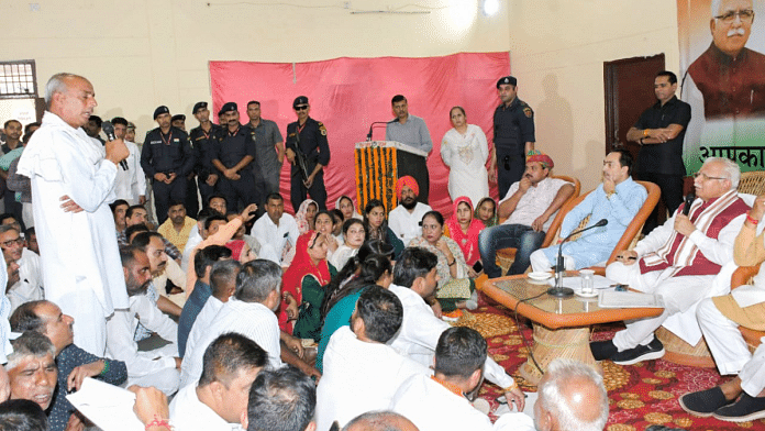 Haryana CM Manohar Lal Khattar listens to the grievances of people at Barwala in Panchkula | Pic credit: X/@mlkhattar