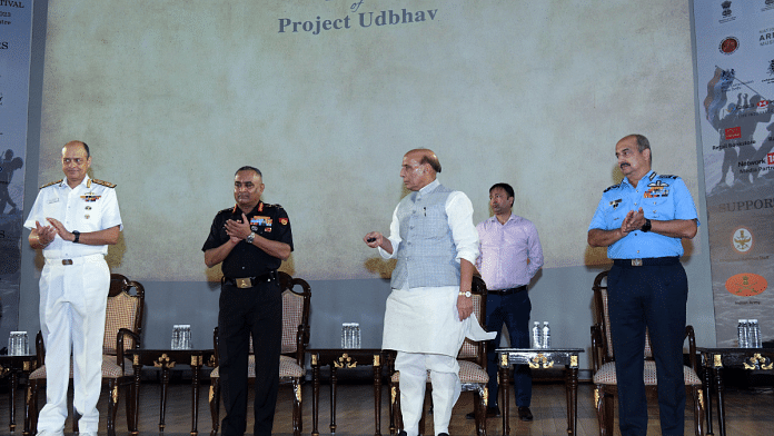 Defence Minister Rajnath Singh launches 'Project Udbhav' during the inauguration of the Indian Military Heritage Festival at the Manekshaw Centre, in New Delhi Saturday | ANI