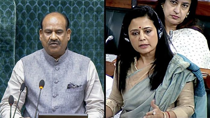 Om Birla (left) and Mahua Moitra (right) in the Parliament | ANI