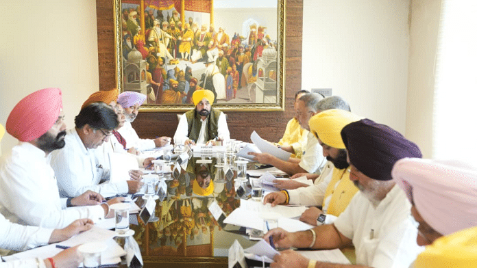 Punjab CM Bhagwant Mann at a Cabinet meeting where the SYL order by apex court was discussed | Pic credit: X/@BhagwantMann
