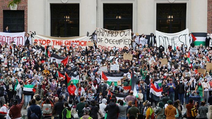 Pro-Palestine protestors at The Harvard University campus in in Cambridge, Massachusetts | Reuters