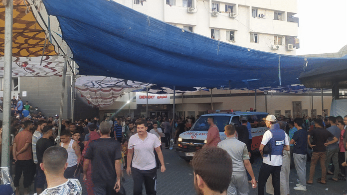 The crowd of refugees and kin of those injured and dead outside emergency ward of Al-Shifa hospital in Gaza | By Special Arrangement