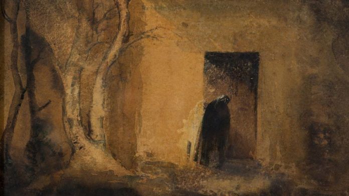 The Haunted House, K. C. S. Paniker, 1942, Watercolour on paper, 20 x 27 cm | Image courtesy of Cholomandel Artists' Village & Google Arts and Culture