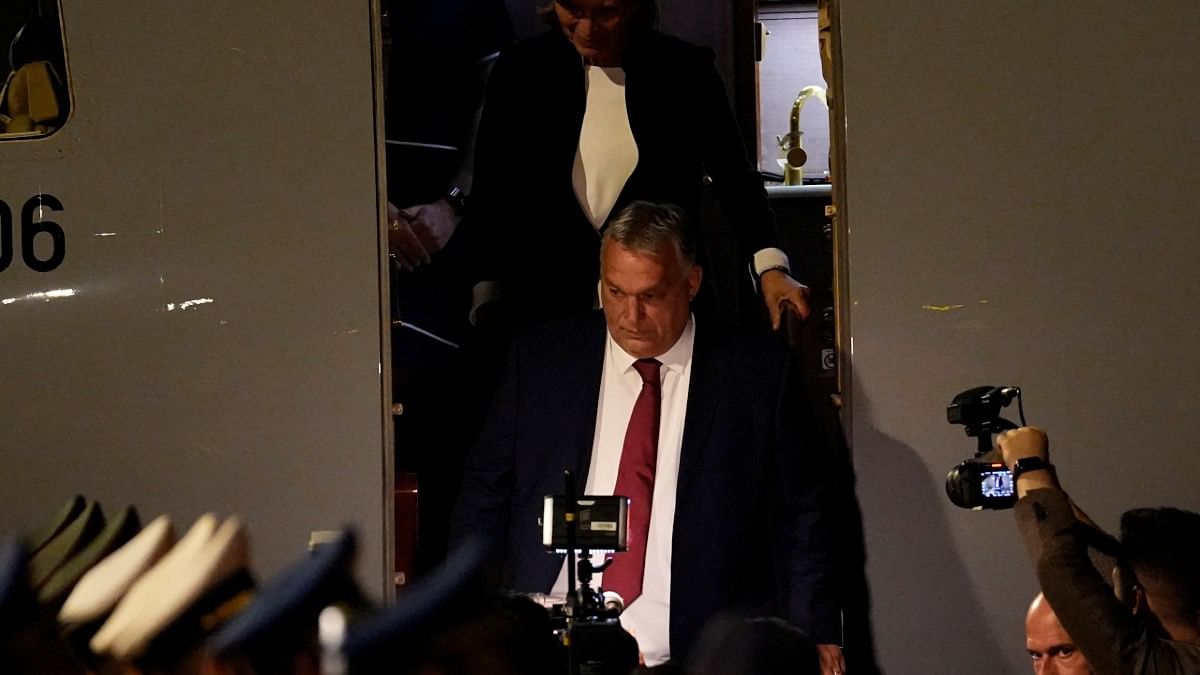 Hungarian Prime Minister Viktor Orban arrives in Beijing to attend 3rd BRI Forum on 15 Oct 2023 | Ken Ishii/Pool via Reuters