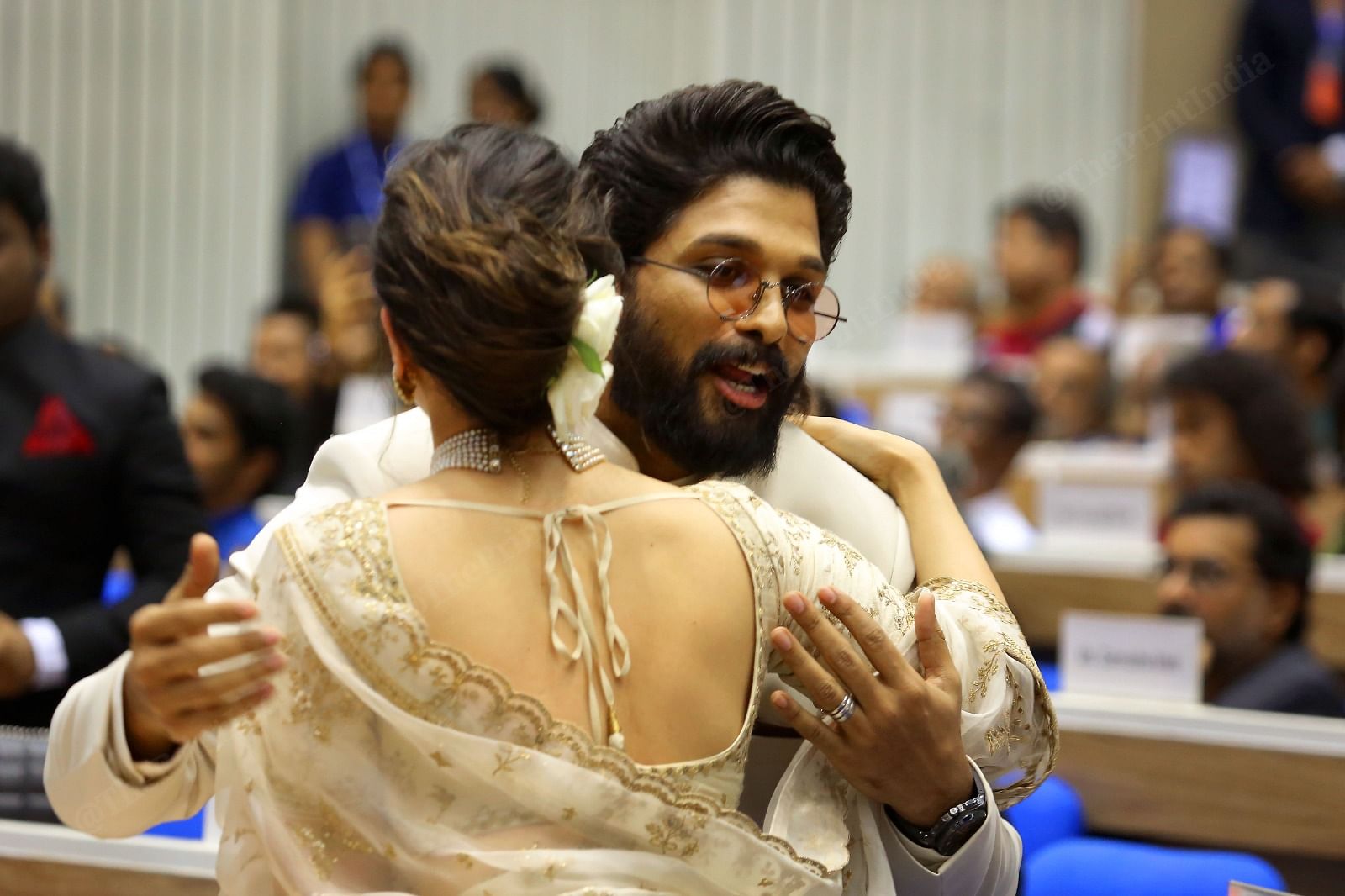 Allu Arjun and Alia Bhatt congratulting each other after getting the Awards during the 69th National Film Award | Praveen Jain | ThePrint
