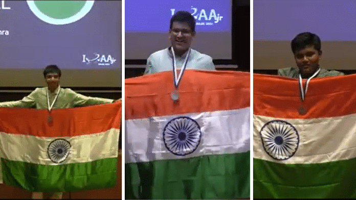 Screengrab of the winners Aarush Mishra, Siddharth Kumar Gopal and Satwik Patnaik who secured gold, silver and bronze medals, respectively.