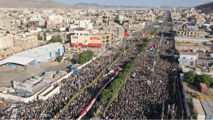 Yemenis gather during a pro-Palestinian protest in Sanaa, Yemen on 20 October, 2023 | Houthi Media Center via REUTERS