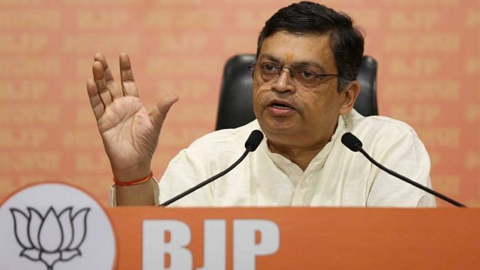 BJP spokesperson Gopal Krishna Agarwal addresses the press conference at the party HQ on 19 October | Photo: Suraj Singh Bisht | ThePrint