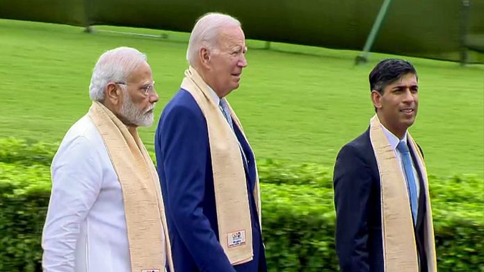 Prime Minister Narendra Modi with US President Joe Biden and UK Prime Minister Rishi Sunak | ANI file photo