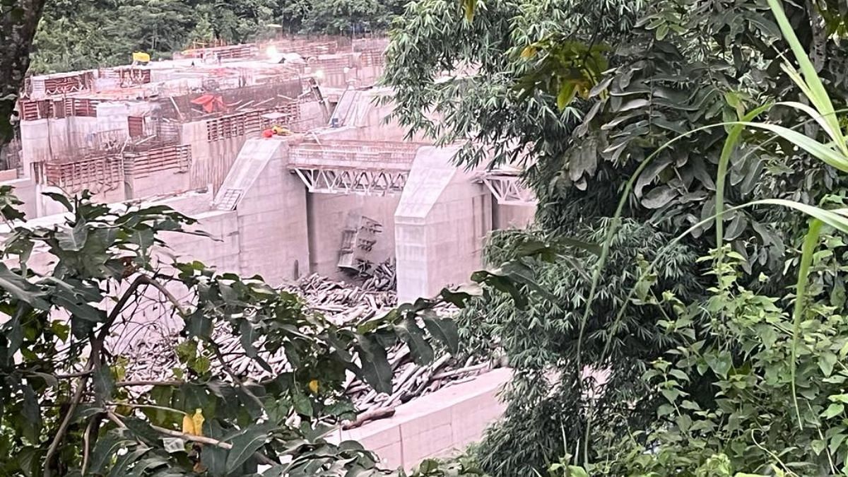 The under-construction NHPC’s Teesta VI hydropower project where physical structures have large silt deposits and debris | Photo: Moushumi Das Gupta, ThePrint