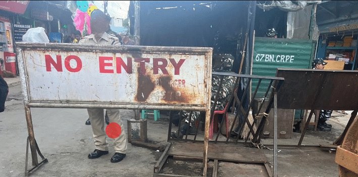 The no-entry sign at the entrance of Punjabi Colony | Photo: Monami Gogoi, ThePrint
