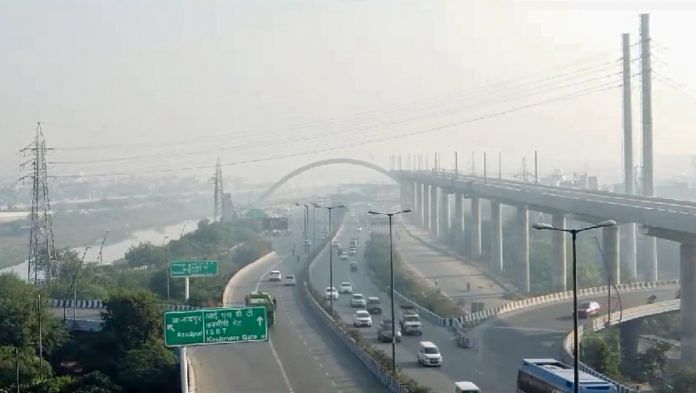 Commuters travel on the Karnal Bypass amid smog as the Air Quality Index (AQI) in the national capital remains in the 'Poor' category as per the Central Pollution Control Board (CPCB), in New Delhi on Sunday | ANI