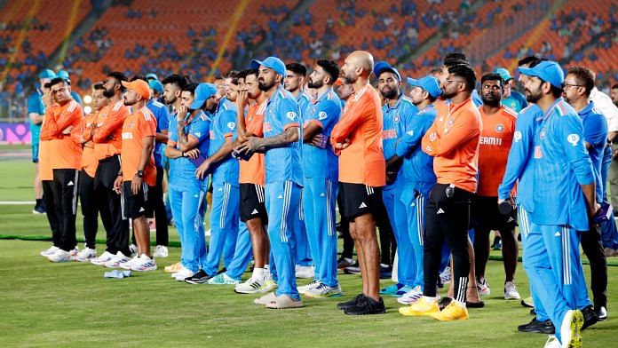 Indian players during the post-match presentation after Australia beat India by 6 wickets in the ICC Men's Cricket World Cup 2023 final match at Narendra Modi Stadium in Ahmedabad on Sunday. Australia win their sixth ICC ODI World Cup title | ANI