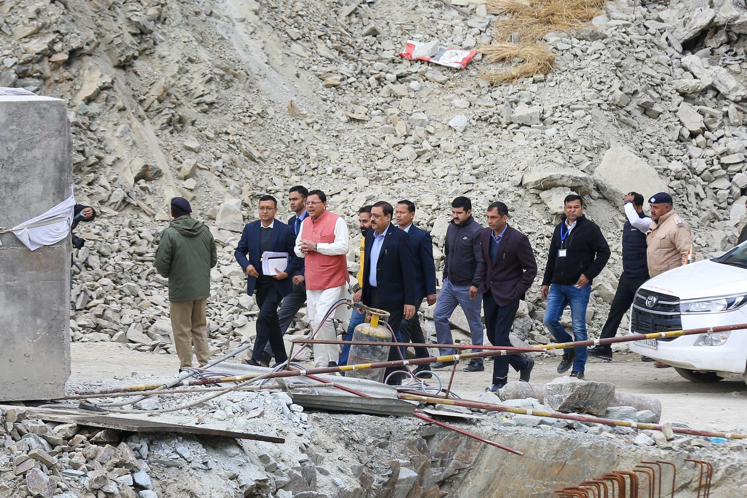 Uttrakhand CM Pushkar singh dhami and other official at silkyara tunnel rescue site | Suraj Singh Bisht | ThePrint
