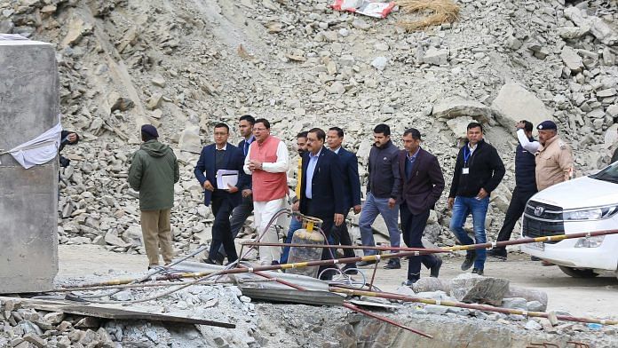 Uttarakhand Chief Minister Pushkar Singh Dhami inspects Silkyara-Barkot tunnel Tuesday | Photo: Suraj Singh Bisht/ThePrint