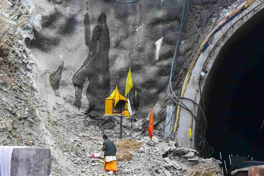 The temple at the entrance of the collapsed tunnel | Suraj Singh Bisht | ThePrint