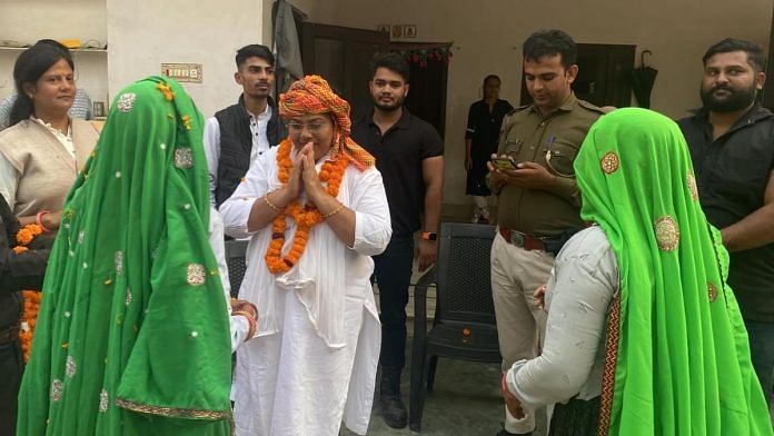 Independent candidate Meena Kumari, 46, out on the campaign trail in Rajasthan's Alwar Rural seat | Facebook/MeenaKumariBouddh