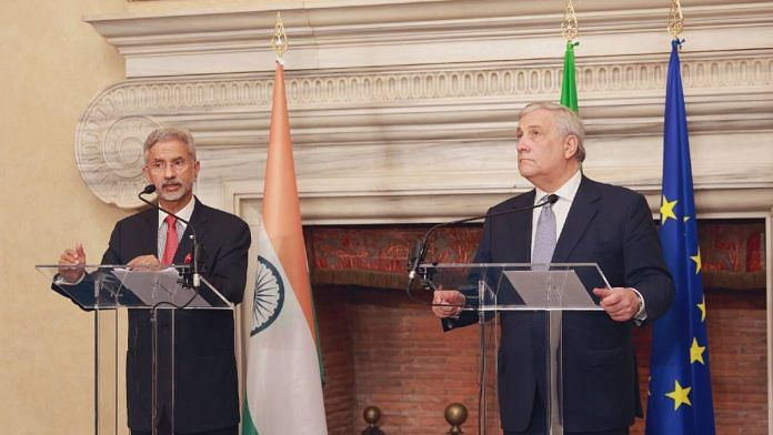 External affairs minister S. Jaishankar (left) with Italy’s deputy prime minister and minister of foreign affairs Antonio Tajani in Rome Thursday | Photo: X/@DrSJaishankar