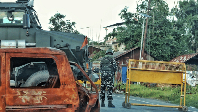 A barricade set up by security forces in Churachandpur | Representational image | Praveen Jain | ThePrint