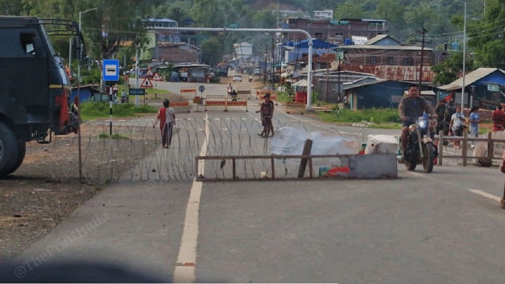File photo of police barricade on Imphal-Moreh route in Manipur | Representational image | Praveen Jain | ThePrint