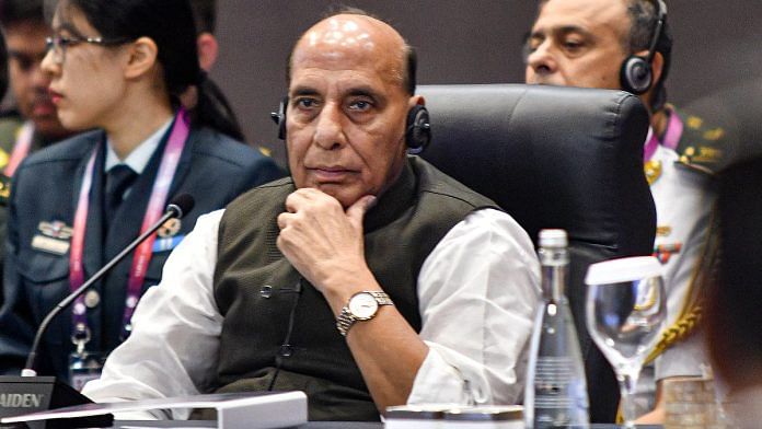 Defence Minister Rajnath Singh during the 10th ASEAN Defence Ministers’ Meeting-Plus (ADMM-Plus), in Jakarta, on 16 Nov 2023 | PTI