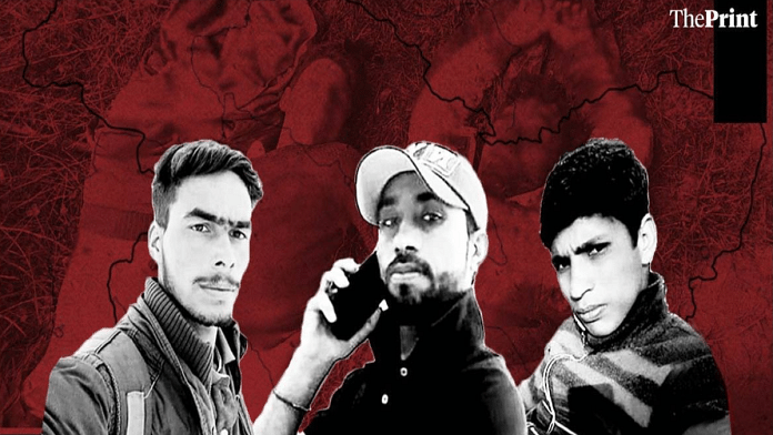 (L-R) Ibrar Ahmed, Imtiyaz Ahmed and Ibrar Ahmed, the three youth killed in the Shopian encounter in July 2020 | ThePrint Team