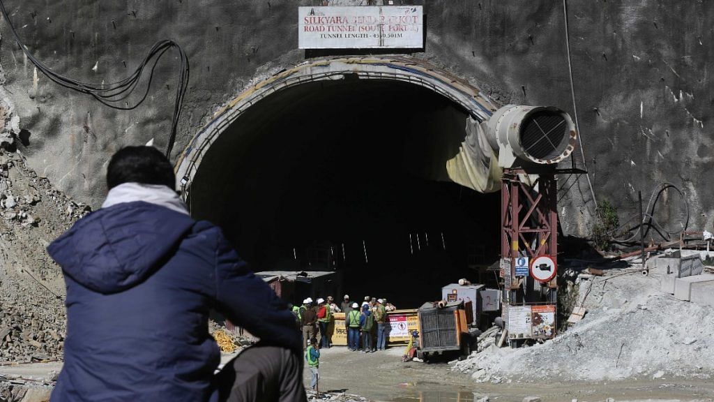A labourer looks on as rescue ops continue at Silkyara tunnel in Uttarakhand | Suraj Singh Bisht | ThePrint