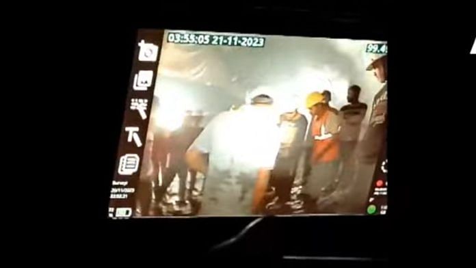 Screengrab from the video released of 41 workers trapped inside collapsed Uttarkashi tunnel | ANI