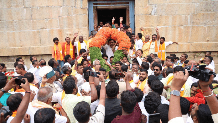 BJP's B.Y. Vijayendra at Kurudumale Ganesha temple in Kolar district | Pic credit: X/@BYVijayendra