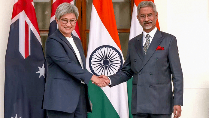 External Affairs Minister S. Jaishankar with his Australian counterpart Penny Wong at Hyderabad House, in New Delhi on Tuesday I ANI