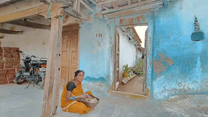 Nara Lakshmi sitting in her courtyard in Vasalamarri in Telangana | Prasad Nichenametla | ThePrint