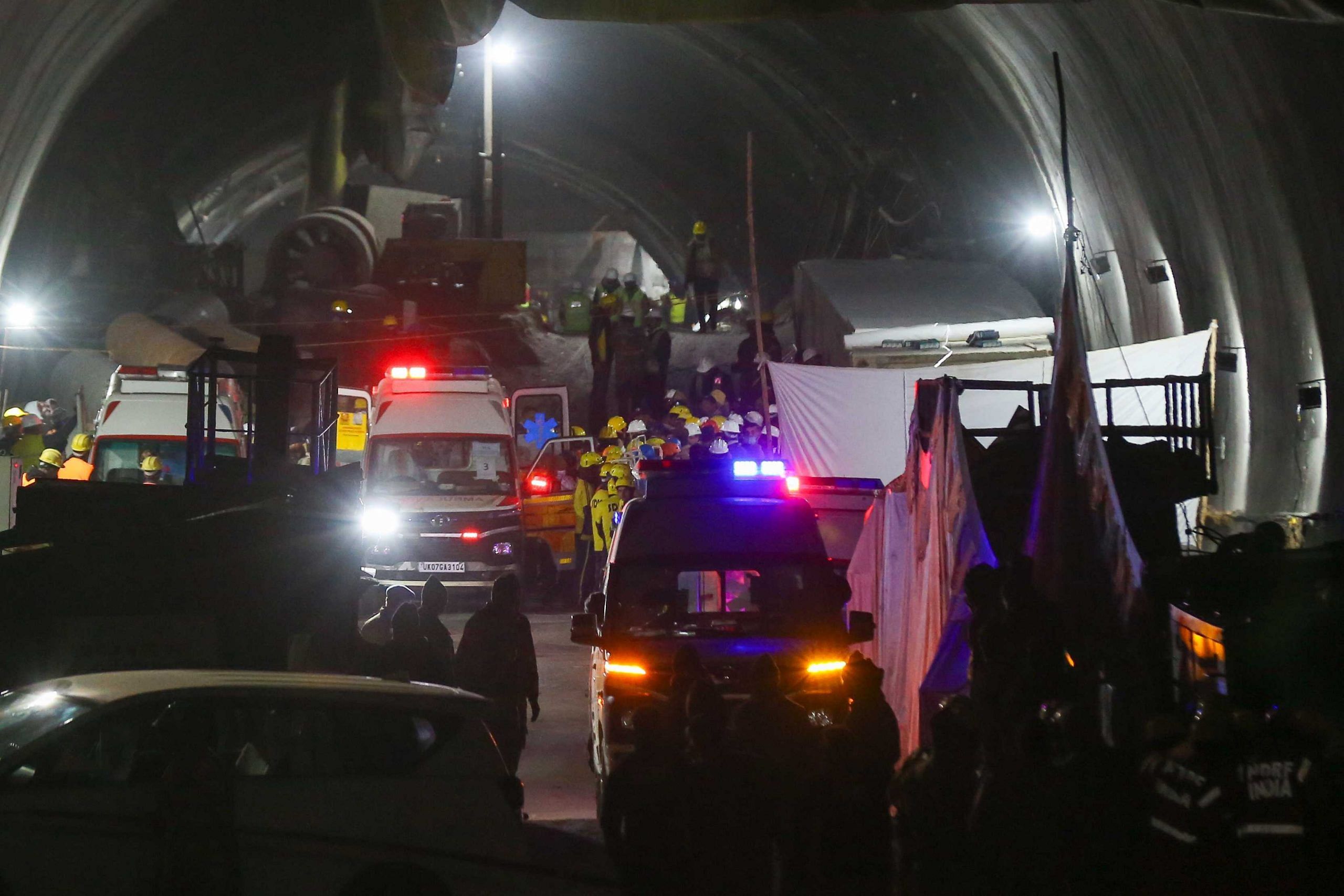 Emergency vehicle inside the tunnel to carrying rescued workers | Suraj Singh Bisht | ThePrint