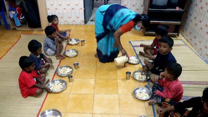 Representational image of children having midday meals at anganwadi school in Chennai | ANI