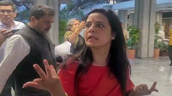 TMC MP Mahua Moitra stages a walkout with Opposition MPs from the Parliamentary Ethics Committee meeting, in New Delhi Thursday | ANI