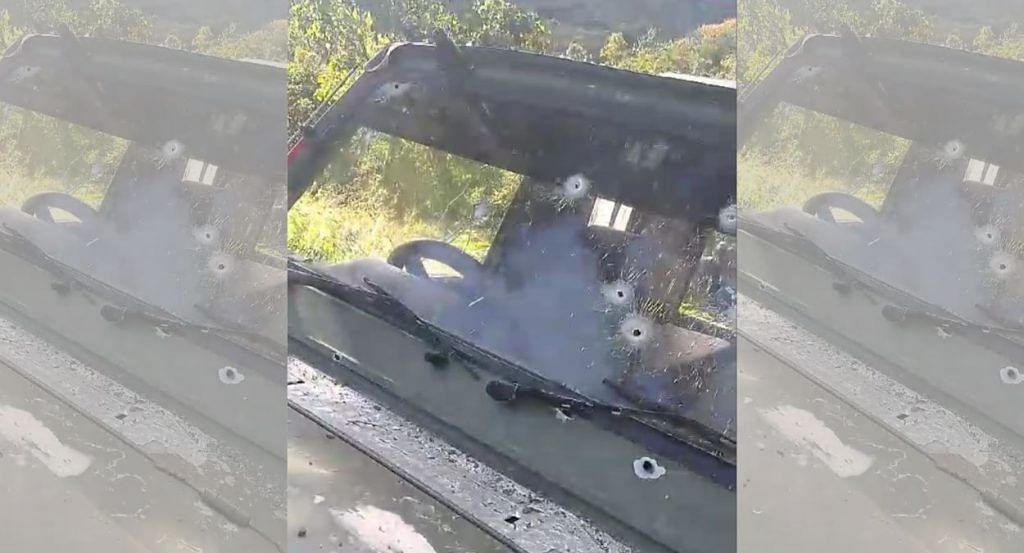 Screenshot from a video showing the bullet-riddled vehicle the deceased were travelling in along the Churachandpur-Kangpokpi road