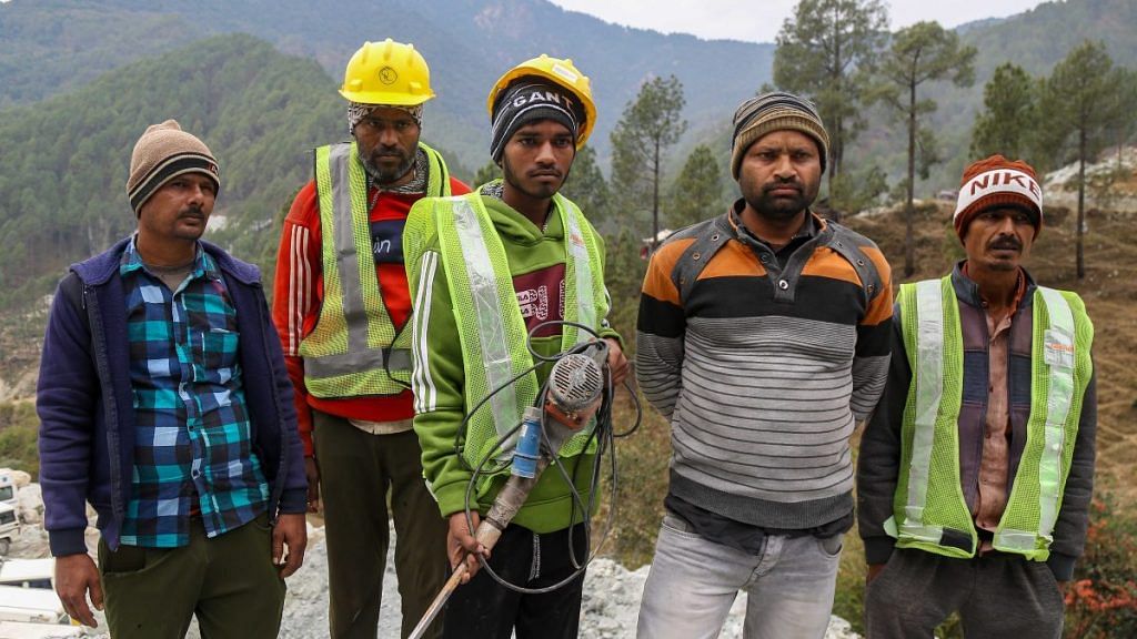 Rat miners stand before they begin manual drilling as rescue operations are in progress after workers got trapped in a collapse of an under-construction tunnel in Uttarkashi | Suraj Singh Bisht | ThePrint