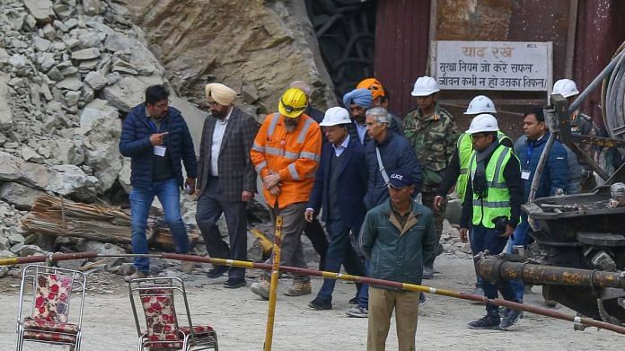 Pramod Kumar Mishra, principal secretary to PM Modi, arrives to review the operation to rescue the 41 workers trapped inside the under-construction Silkyara tunnel in Uttarkashi district, on 27 Nov 2023 | Suraj Singh Bisht | ThePrint