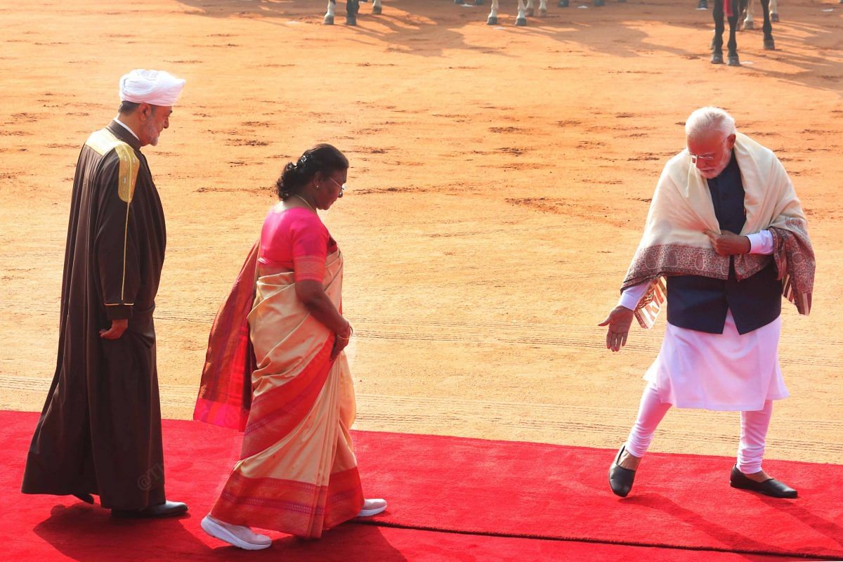 PM Modi walks ahead of President Murmu and Sultan Haitham bin Tarik | Photo: Praveen Jain | ThePrint