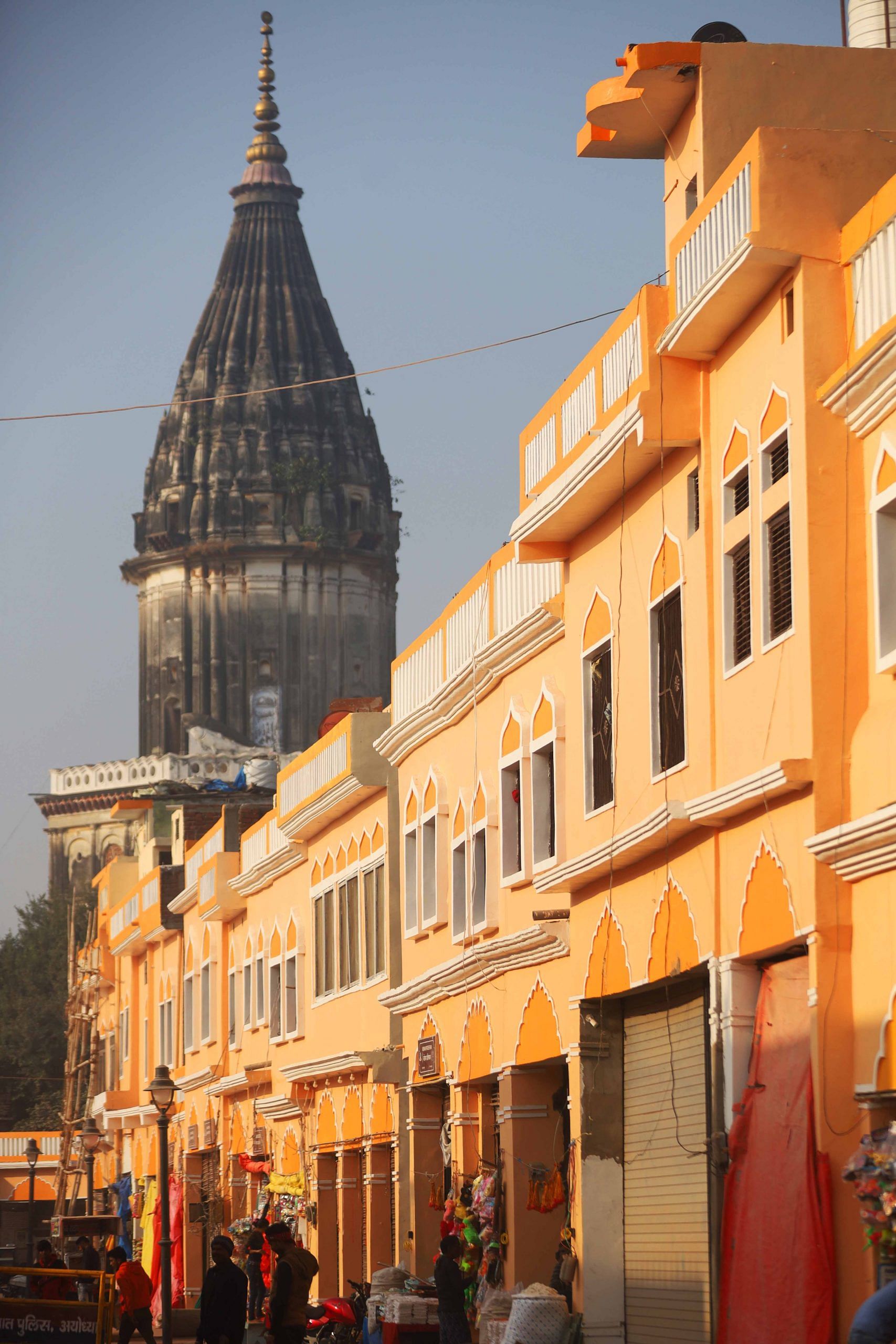 The shops on Bhakti Path, road leading to Hanuman Garhi, have been painted orange | Photo: Manisha Mondal| ThePrint