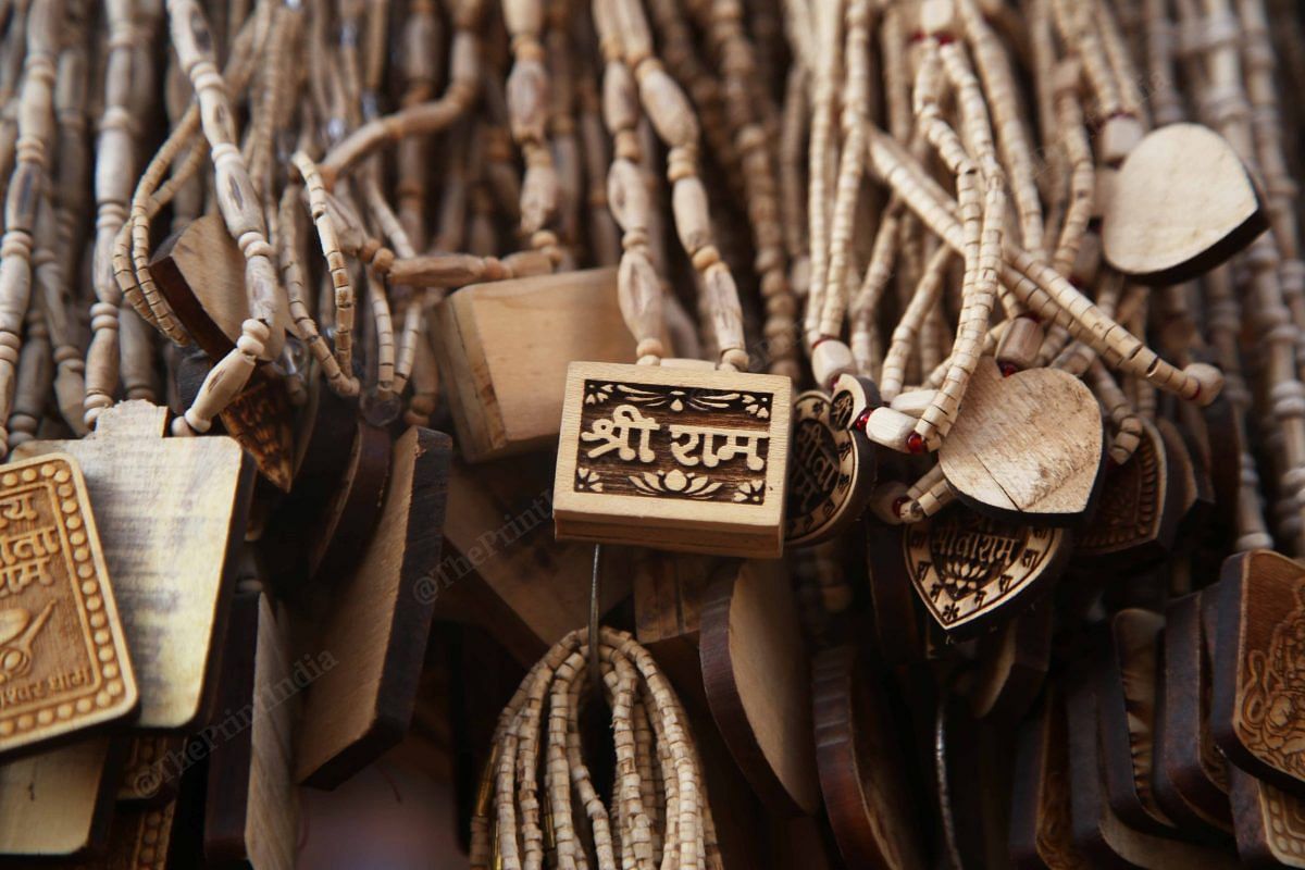Shree Ram lockets sold at Ayodhya Dham | Photo: Manisha Mondal | ThePrint
