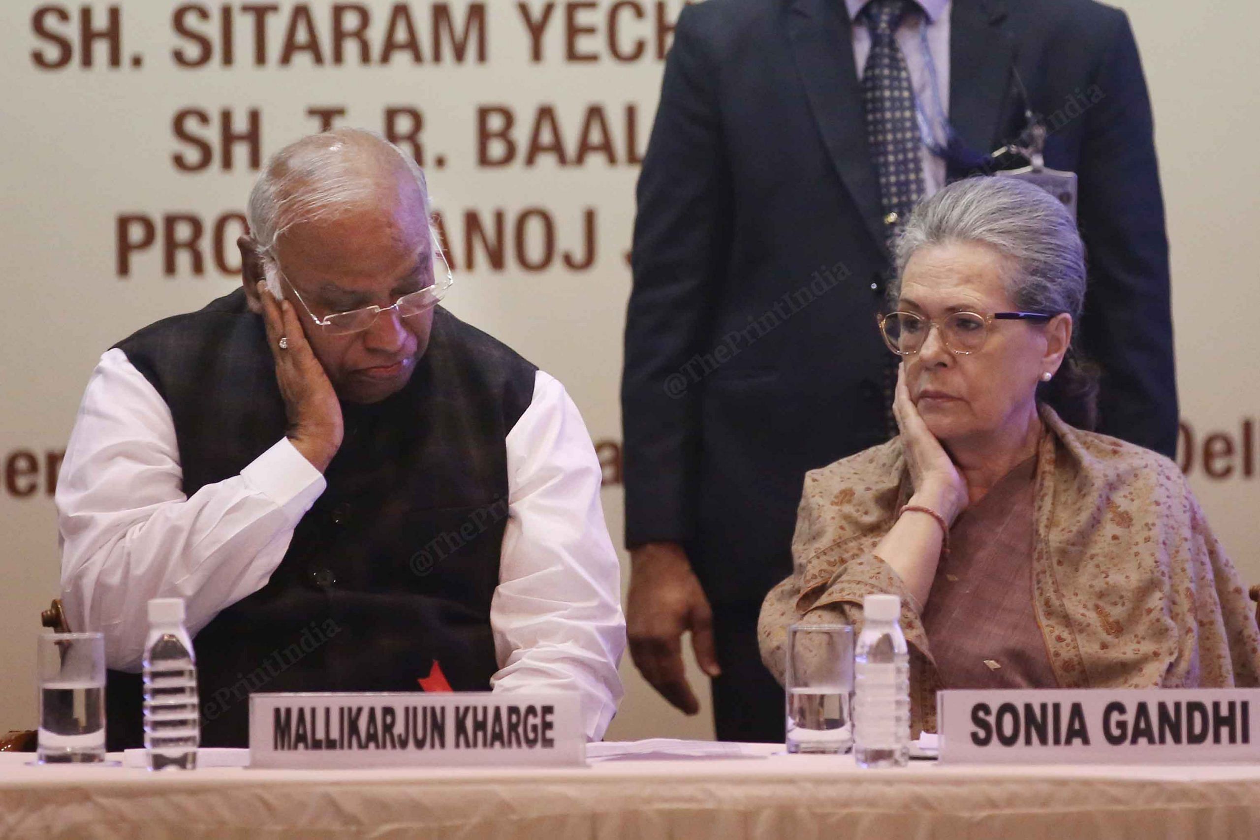 This image of Congress president Mallikarjun Kharge and the party's Parliamentary Party chairperson Sonia Gandhi was taken days before the announcement of assembly election results in the states of Rajasthan, Madhya Pradesh, Chhattisgarh, Telangana and Mizoram this month. The image becomes significant in retrospect as the somber expression on the faces of the two leaders is in stark contrast to the confidence the party had voiced about winning most of these states. It ultimately won in only Telangana | Photo: Manisha Mondal | ThePrint