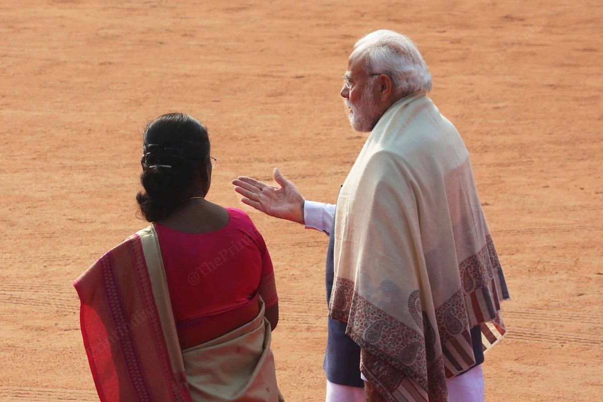 PM Modi with President Droupadi Murmu at Rashtrapati Bhavan | Photo: Manisha Mondal | ThePrint
