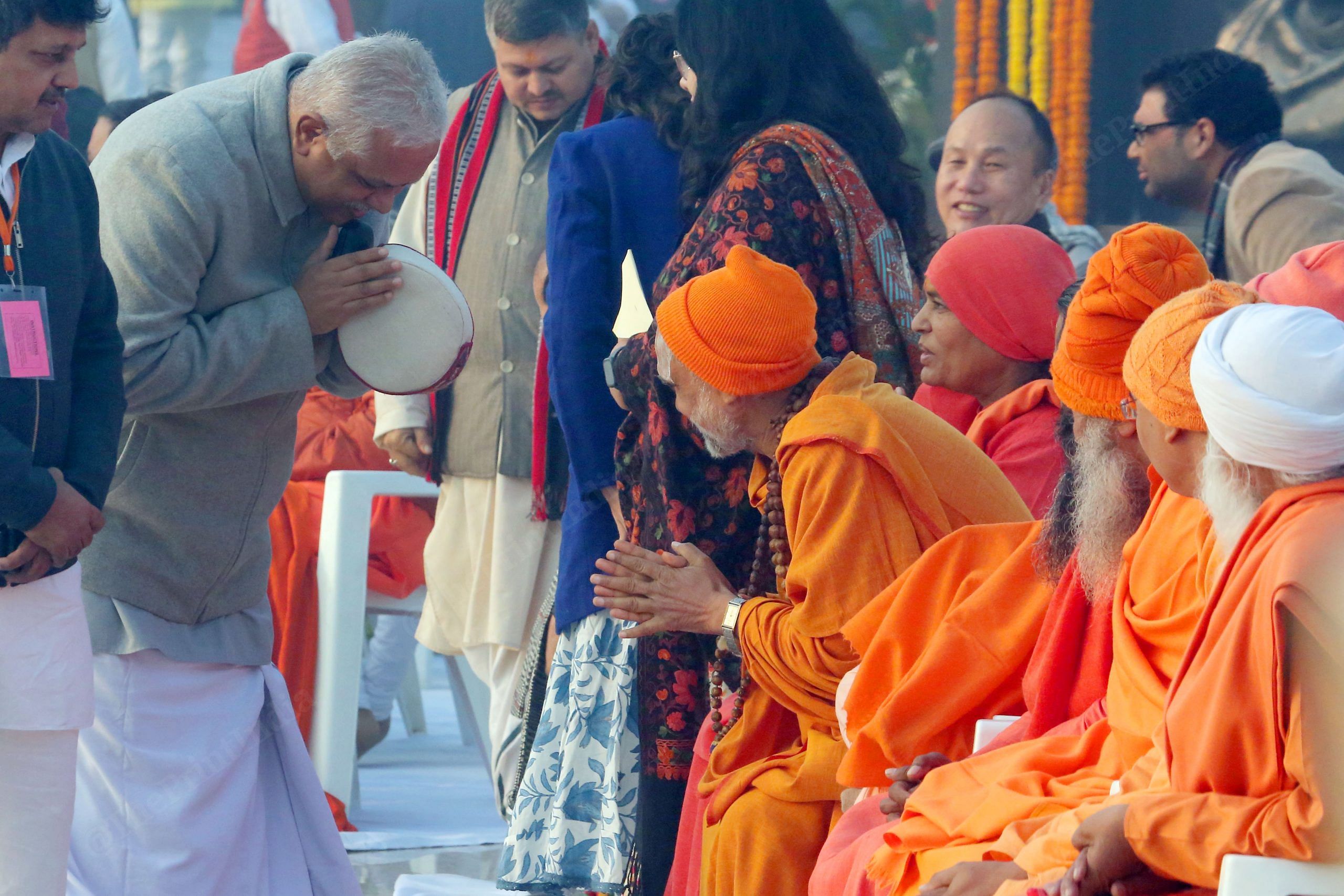 National General Secretary of BJP BL Santhosh greets saint at Vajpayee birth anniversary | Photo: Praveen Jain | ThePrint