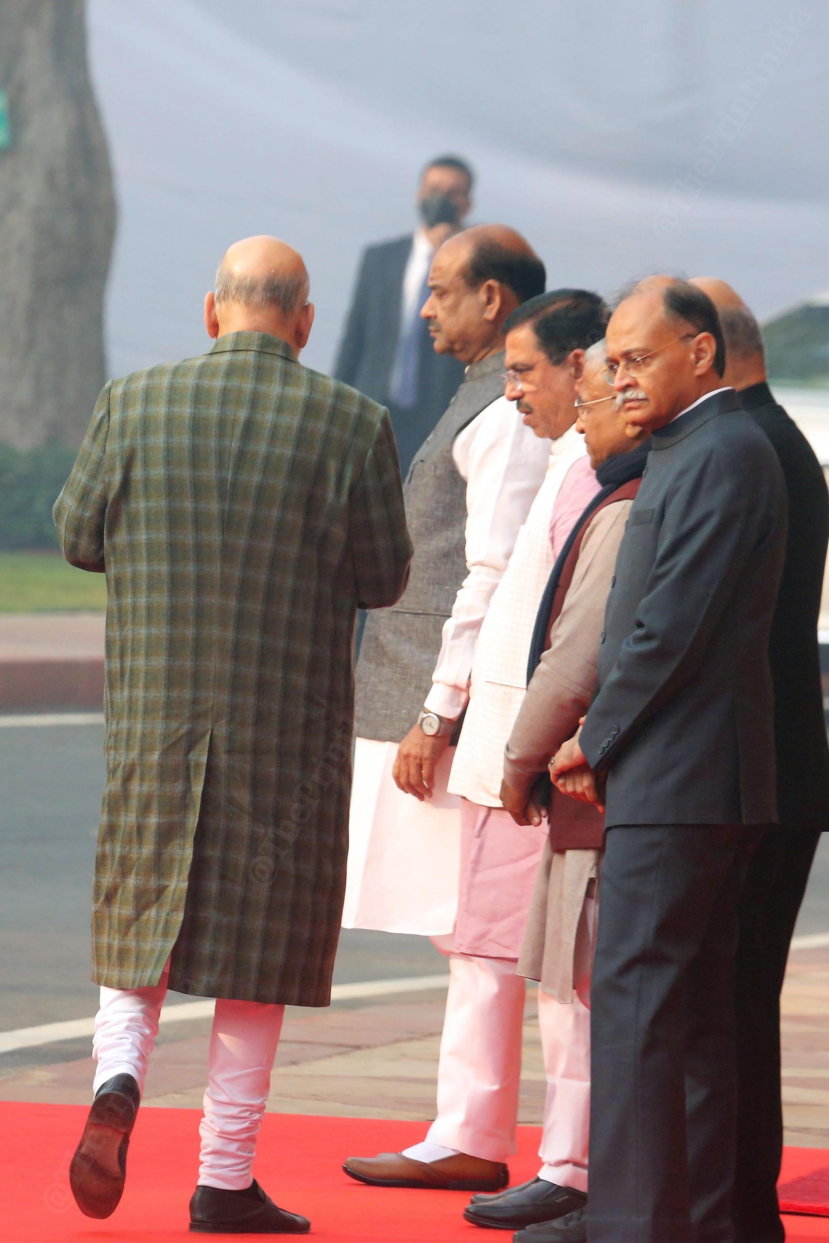 Lok Sabha Speaker Om Birla, Home MInister Amit Shah and other senior leaders waiting for PM Narendra Modi at the Samvidhan Sadan, in New Delhi | Praveen Jain | ThePrint