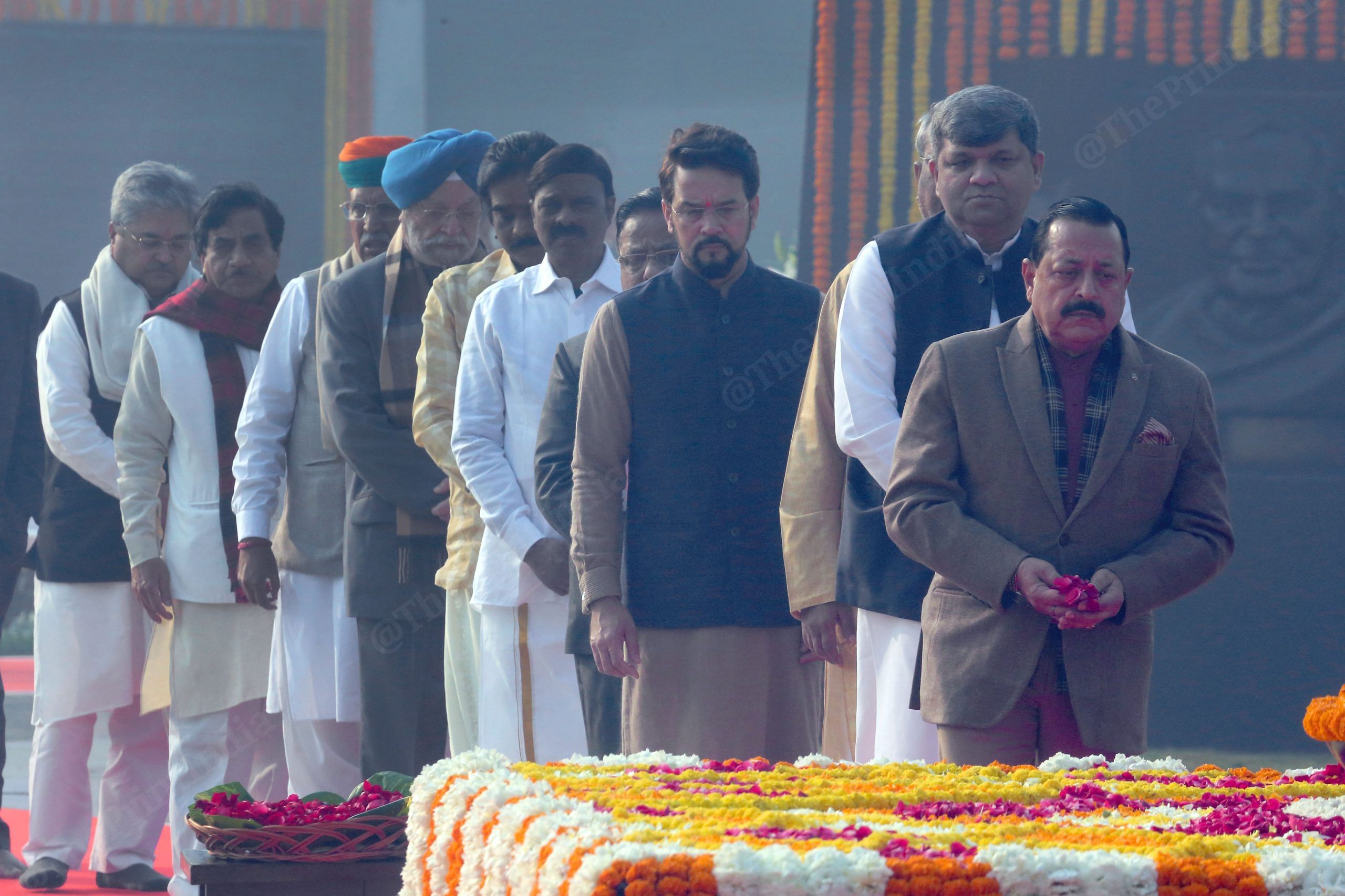 All BJP Senior leaders standing in a queue to pays tribute to Former PM Atal Bihari Vajpayee on his birth anniversary | Photo: Praveen Jain | ThePrint
