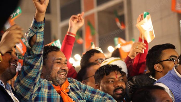 BJP supporters at BJP HQ during the PM speech | Praveen Jain | ThePrint