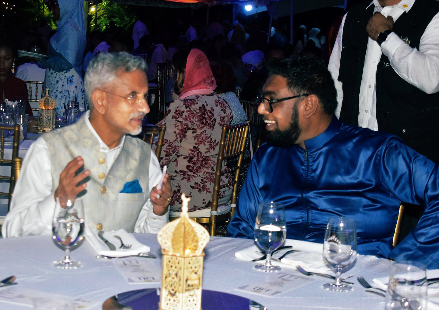 External Affairs Minister S. Jaishankar interacts with Guyana President Irfaan Ali during the latter's Eid dinner at Georgetown in Guyana in April | ANI